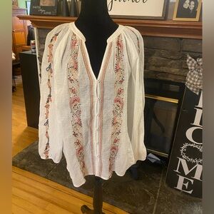 Bohemian White Blouse with Embroidered Details